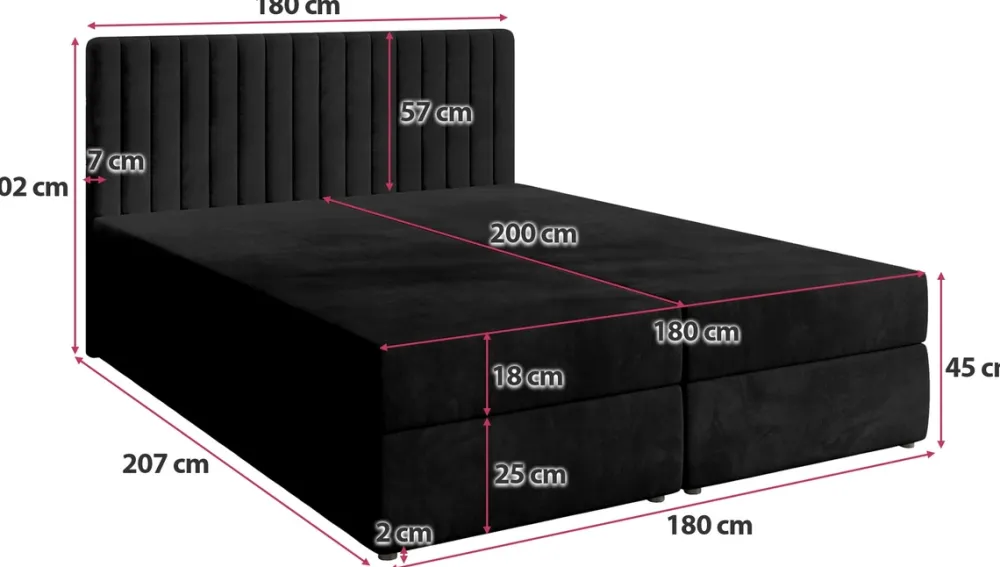 Łóżka Małżeńskie|Łóżka Ze Stelażem>BROMARKT Czarne łóżko kontynentalne 180x200 cm z pojemnikiem na pościel DREAM