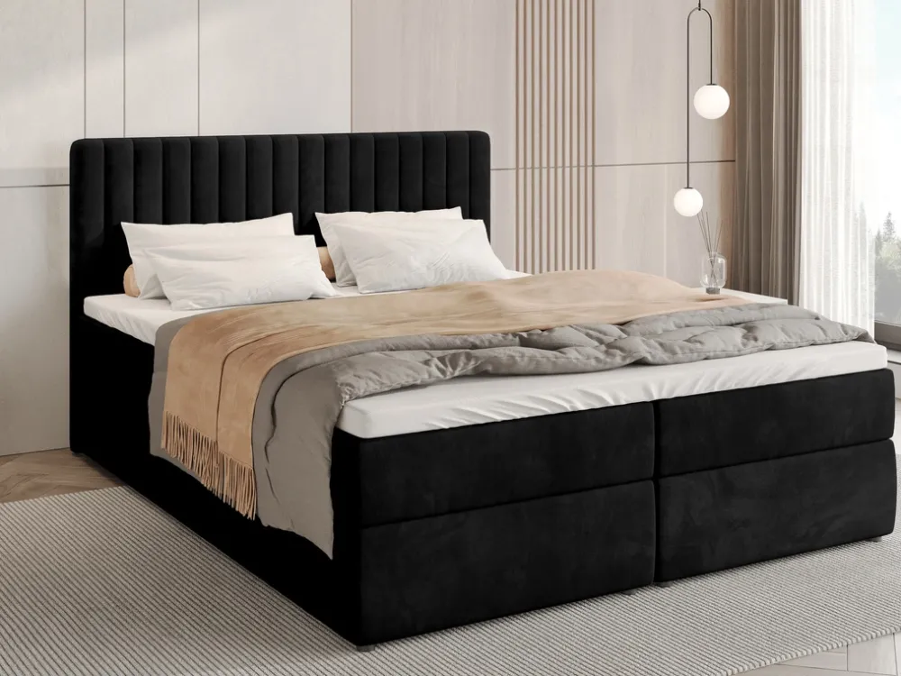 Łóżka Małżeńskie|Łóżka Ze Stelażem>BROMARKT Czarne łóżko kontynentalne 180x200 cm z pojemnikiem na pościel DREAM