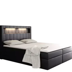 Łóżka Z Pojemnikiem|Łóżka Czarne>Gruszka Czarne łóżko kontynentalne 160x200 z ekoskóry ADAM