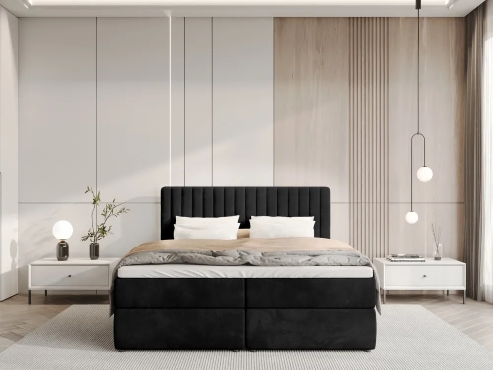 Łóżka Małżeńskie|Łóżka Ze Stelażem>BROMARKT Czarne łóżko kontynentalne 160x200 cm z pojemnikiem na pościel DREAM