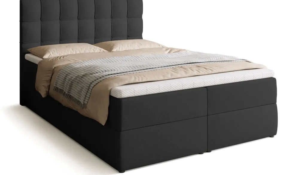 Meble Młodzieżowe|Łóżka Młodzieżowe>BROMARKT Czarne łóżko kontynentalne 140x200 cm do sypialni pojemnik DETROIT