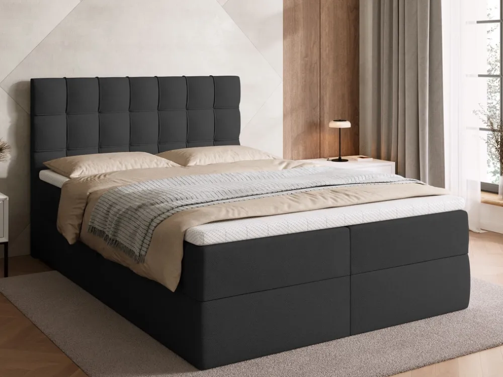 Meble Młodzieżowe|Łóżka Młodzieżowe>BROMARKT Czarne łóżko kontynentalne 140x200 cm do sypialni pojemnik DETROIT