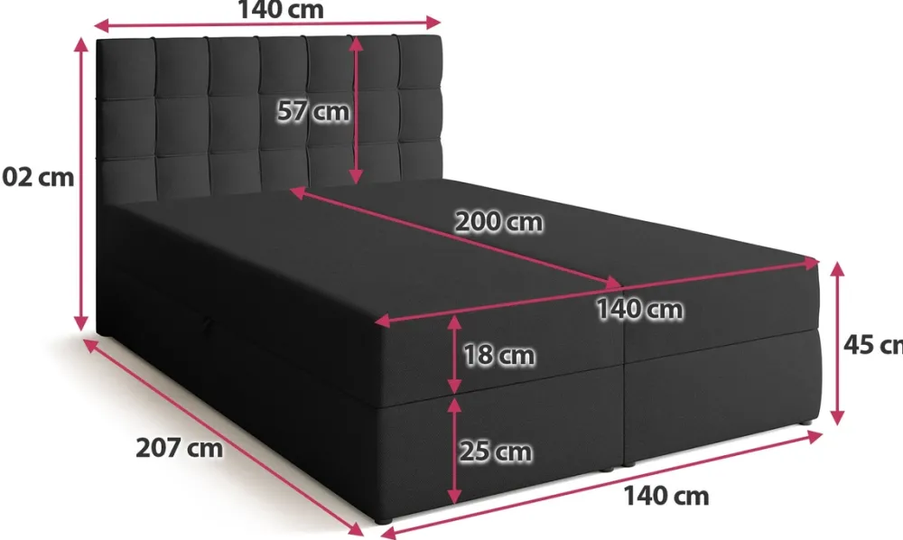 Meble Młodzieżowe|Łóżka Młodzieżowe>BROMARKT Czarne łóżko kontynentalne 140x200 cm do sypialni pojemnik DETROIT
