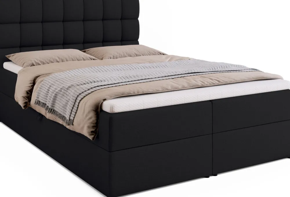 Meble Młodzieżowe|Łóżka Młodzieżowe>BROMARKT Czarne łóżko kontynentalne 140x200 cm z pojemnikiem DAKOTA