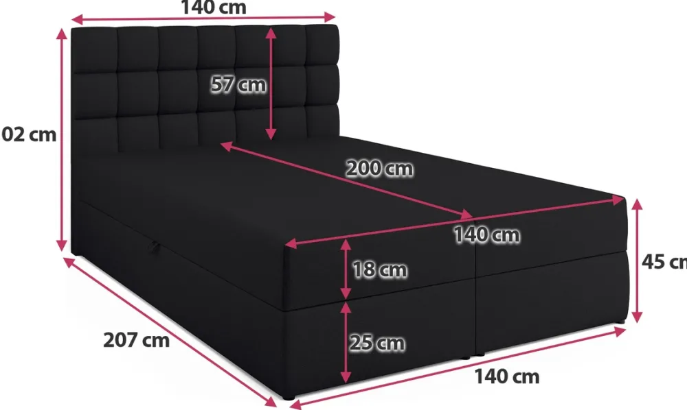 Meble Młodzieżowe|Łóżka Młodzieżowe>BROMARKT Czarne łóżko kontynentalne 140x200 cm z pojemnikiem DAKOTA
