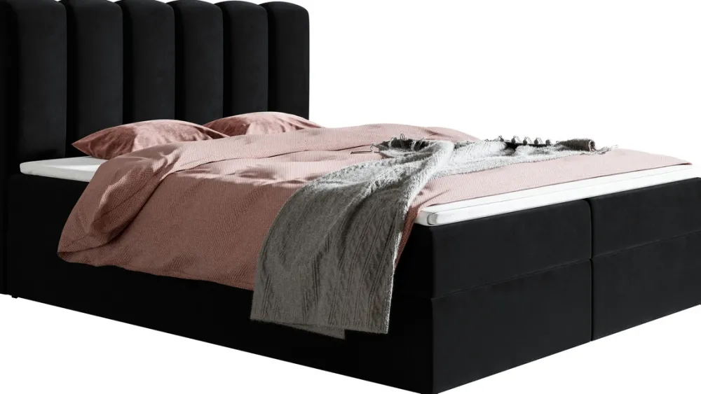 Łóżka Ze Stelażem|Łóżka Z Zagłówkiem>Riban Czarne łóżko kontynentalne 160x200 cm dwuosobowe z pojemnikiem BALENO