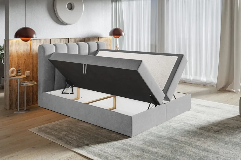 Łóżka Ze Stelażem|Łóżka Z Zagłówkiem>Riban Czarne łóżko kontynentalne 160x200 cm dwuosobowe z pojemnikiem BALENO