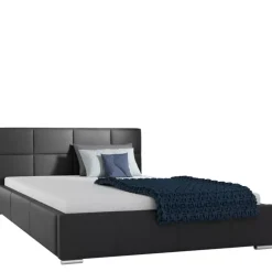 Łóżka Z Zagłówkiem|Łóżka Czarne>Gruszka Czarne łóżko tapicerowane 180x200 z ekoskóry MEKSYK