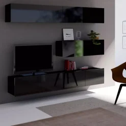 Zestawy Mebli Młodzieżowych|Meblościanki>GiB Meble Czarne meble do salonu MODERN 8 czarny