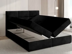 Meble Młodzieżowe|Łóżka Młodzieżowe>BROMARKT Czarne welurowe łóżko kontynentalne 140x200 cm z pojemnikiem na pościel BOSTON