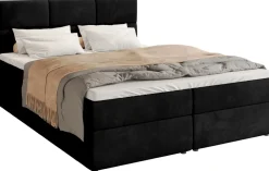 Łóżka Z Zagłówkiem|Łóżka Z Materacem>BROMARKT Czarne welurowe łóżko kontynentalne 160x200 cm z pojemnikiem na pościel BOSTON
