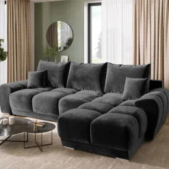 Narożniki>BROMARKT Czarny narożnik do salonu rozkładany z funkcją spania NUBES