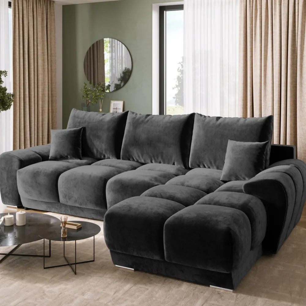 Narożniki>BROMARKT Czarny narożnik do salonu rozkładany z funkcją spania NUBES