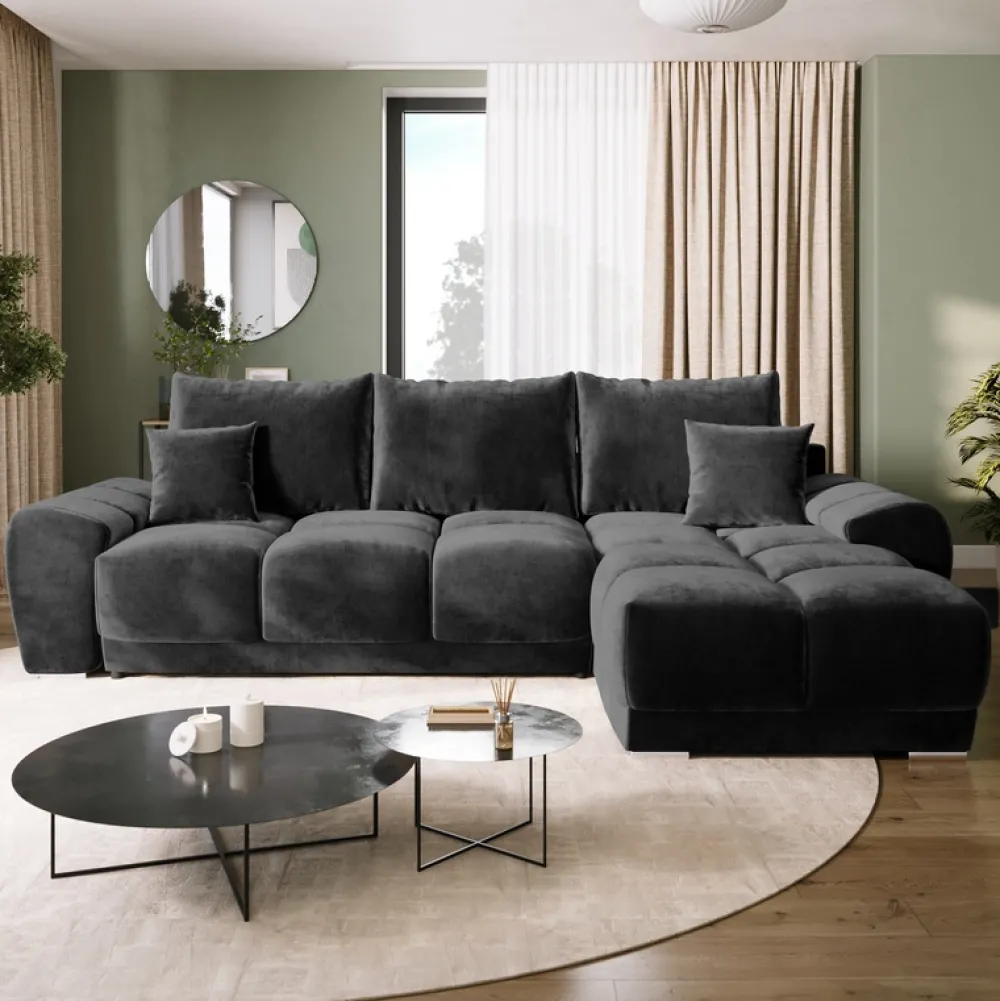 Narożniki>BROMARKT Czarny narożnik do salonu rozkładany z funkcją spania NUBES