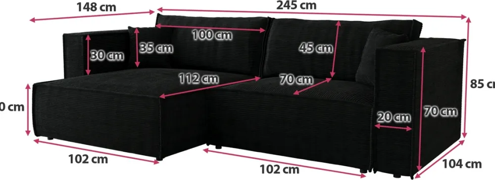 Meble Dla Dzieci|Meble Młodzieżowe>BROMARKT Czarny narożnik do salonu z funkcją spania MIZARU