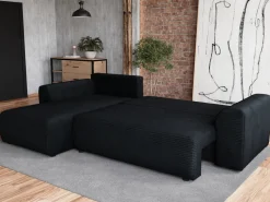 Narożniki>BROMARKT Czarny narożnik do salonu z funkcją spania ROMEO sztruks
