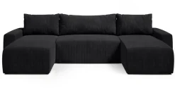 Narożniki>BROMARKT Czarny narożnik sztruksowy z funkcją spania do salonu PLUSH U