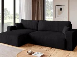 Narożniki>BROMARKT Czarny narożnik sztruksowy z funkcją spania do salonu PUMI XL