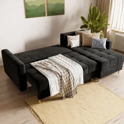 Meble Dla Dzieci|Meble Młodzieżowe>BROMARKT Czarny narożnik z funkcją spania i pojemnikiem na pościel LIZBONA