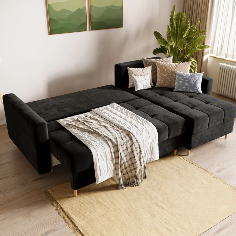 Meble Dla Dzieci|Meble Młodzieżowe>BROMARKT Czarny narożnik z funkcją spania i pojemnikiem na pościel LIZBONA