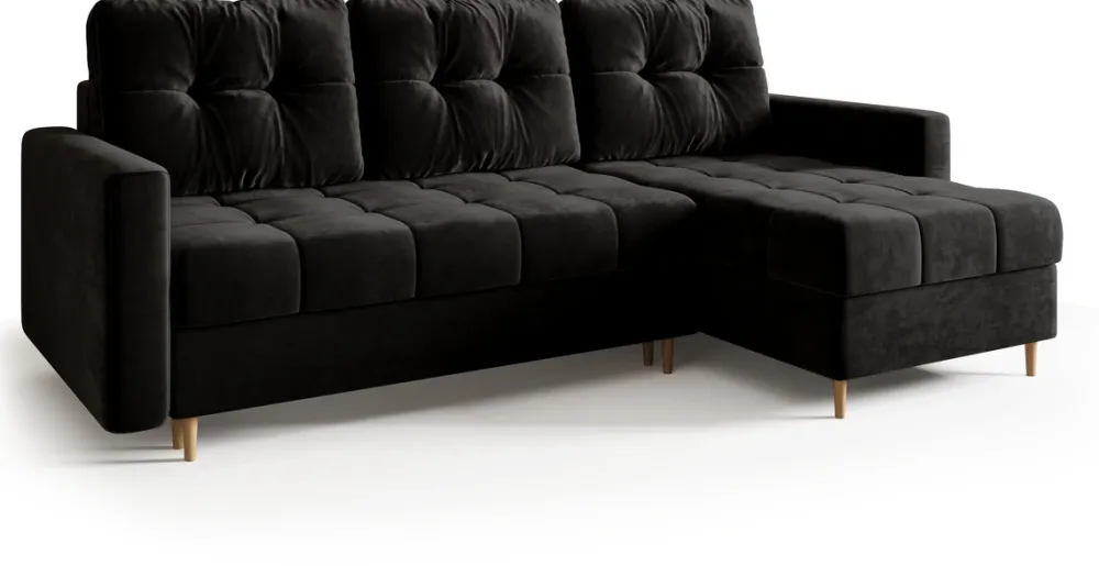 Meble Dla Dzieci|Meble Młodzieżowe>BROMARKT Czarny narożnik z funkcją spania i pojemnikiem na pościel LIZBONA