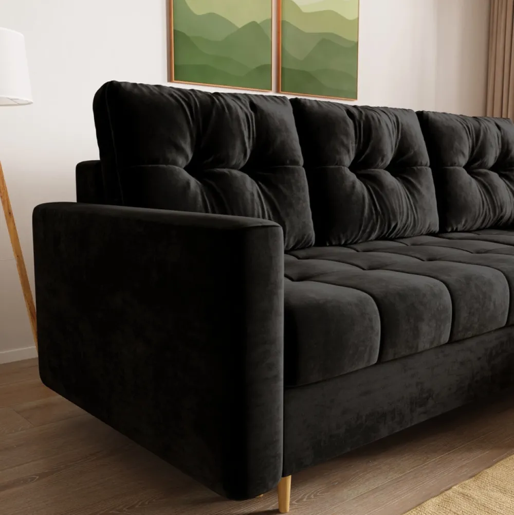 Meble Dla Dzieci|Meble Młodzieżowe>BROMARKT Czarny narożnik z funkcją spania i pojemnikiem na pościel LIZBONA