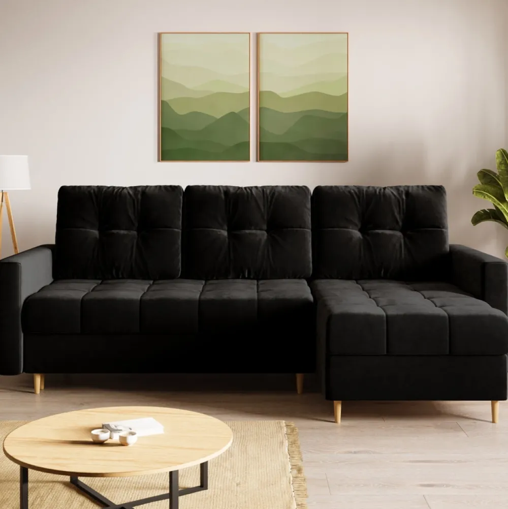 Meble Dla Dzieci|Meble Młodzieżowe>BROMARKT Czarny narożnik z funkcją spania i pojemnikiem na pościel LIZBONA