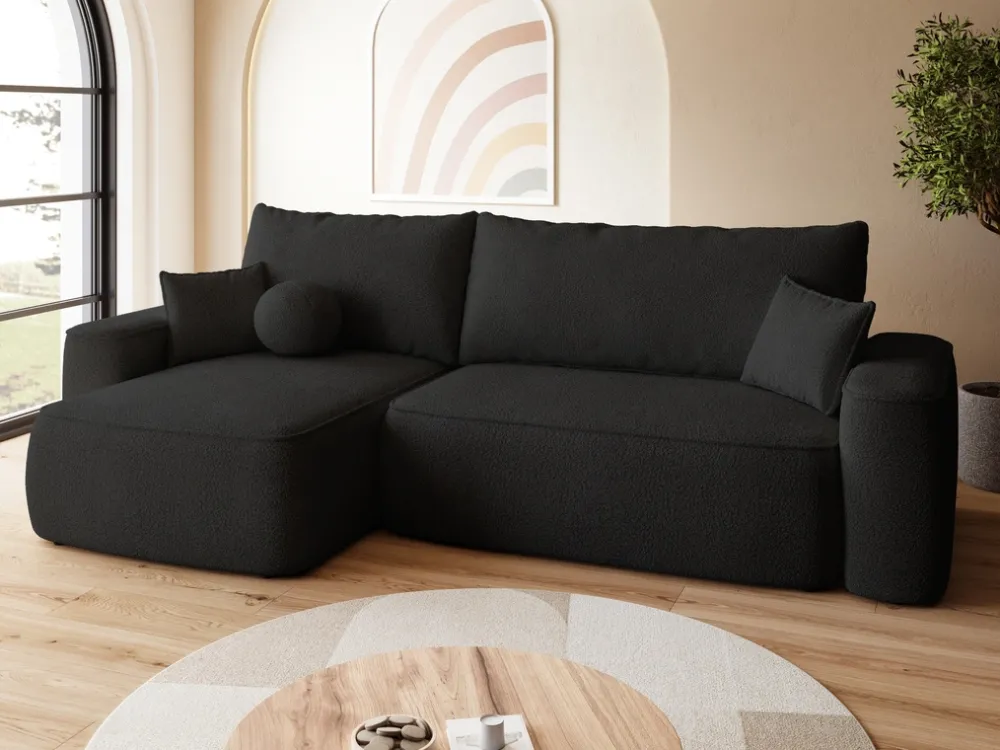 Meble Dla Dzieci|Meble Młodzieżowe>BROMARKT Czarny nowoczesny narożnik z funkcją spania CARMELLO DUO boucle