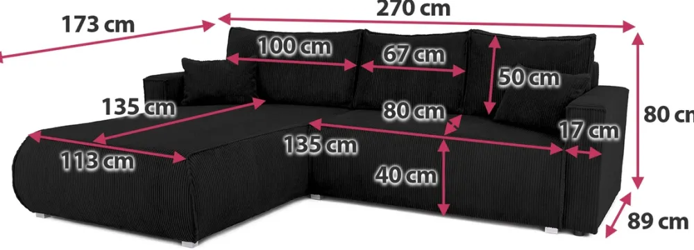 Meble Dla Dzieci|Meble Młodzieżowe>BROMARKT Czarny rozkładany narożnik z funkcją spania do salonu HAVANA