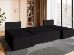 Narożniki>BROMARKT Czarny sztruksowy narożnik z funkcją spania TOP U SLIM