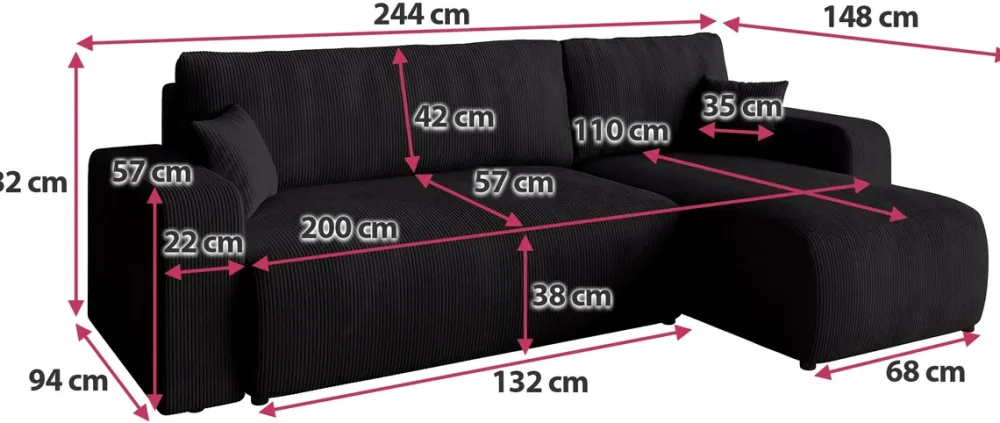 Meble Dla Dzieci|Meble Młodzieżowe>BROMARKT Czarny sztruksowy narożnik z funkcją spania PUMI