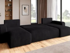 Narożniki>BROMARKT Czarny sztruksowy narożnik z funkcją spania do salonu PUMI U