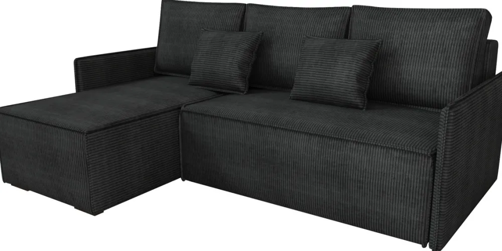 Narożniki>IZABELLA MEBLE Czarny sztruksowy narożnik z funkcją spania do salonu ATLANTIC