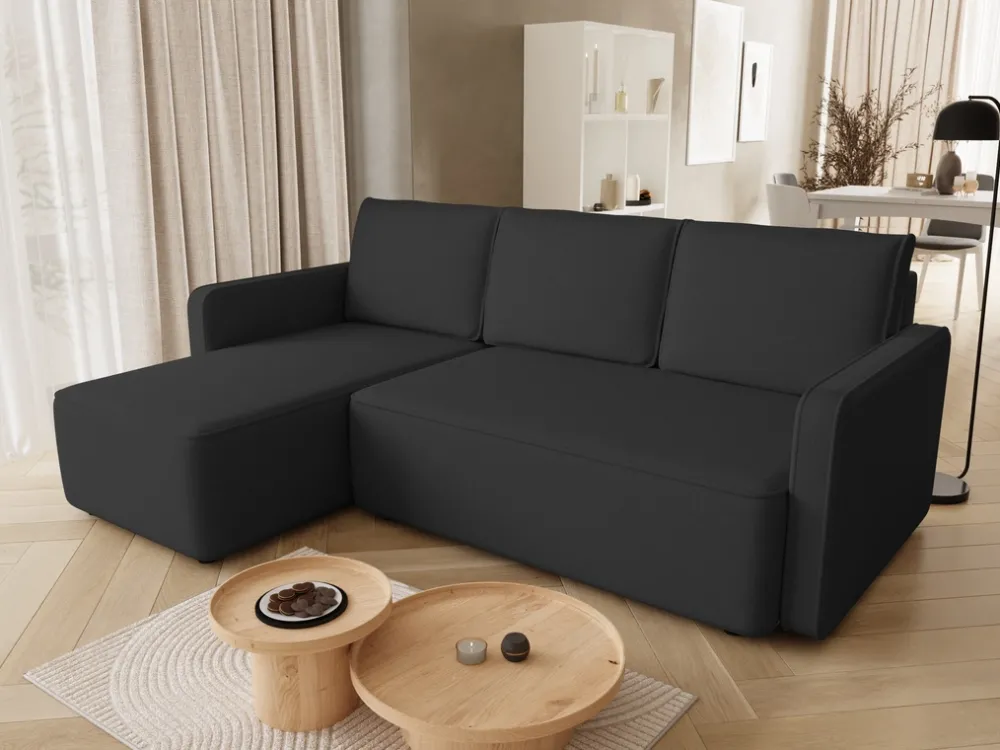 Meble Dla Dzieci|Meble Młodzieżowe>BROMARKT Czarny welurowy narożnik z funkcją spania do salonu QULIO