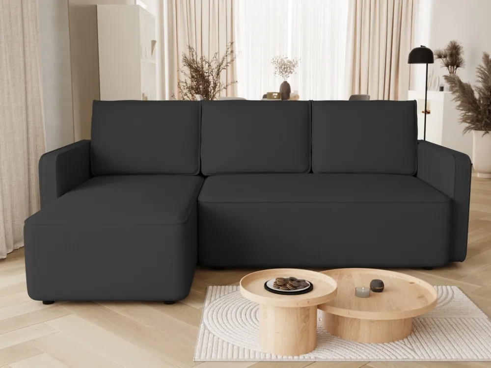 Meble Dla Dzieci|Meble Młodzieżowe>BROMARKT Czarny welurowy narożnik z funkcją spania do salonu QULIO