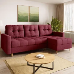 Meble Dla Dzieci|Meble Młodzieżowe>BROMARKT Czerwony narożnik z funkcją spania i pojemnikiem na pościel LIZBONA