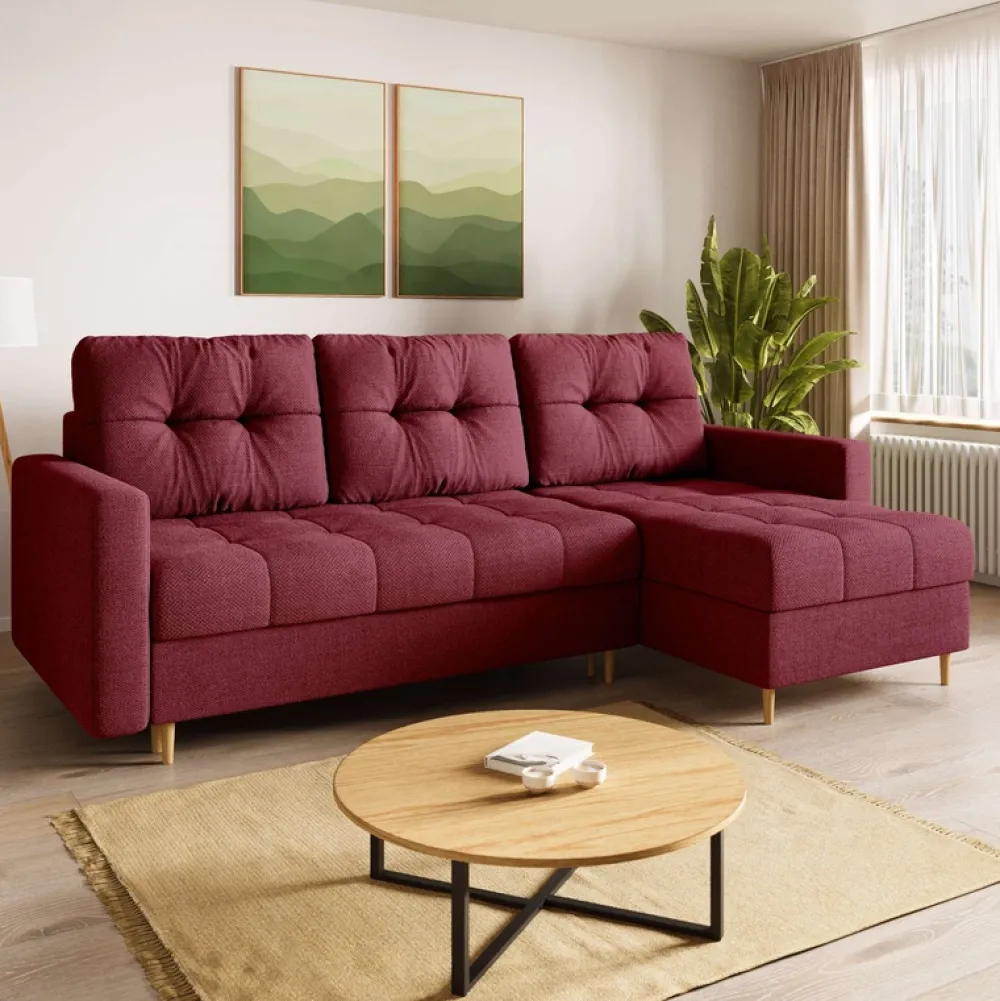 Meble Dla Dzieci|Meble Młodzieżowe>BROMARKT Czerwony narożnik z funkcją spania i pojemnikiem na pościel LIZBONA