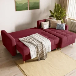 Meble Dla Dzieci|Meble Młodzieżowe>BROMARKT Czerwony narożnik z funkcją spania i pojemnikiem na pościel LIZBONA