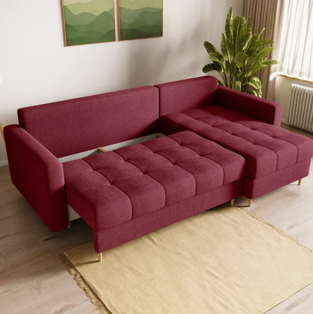 Meble Dla Dzieci|Meble Młodzieżowe>BROMARKT Czerwony narożnik z funkcją spania i pojemnikiem na pościel LIZBONA