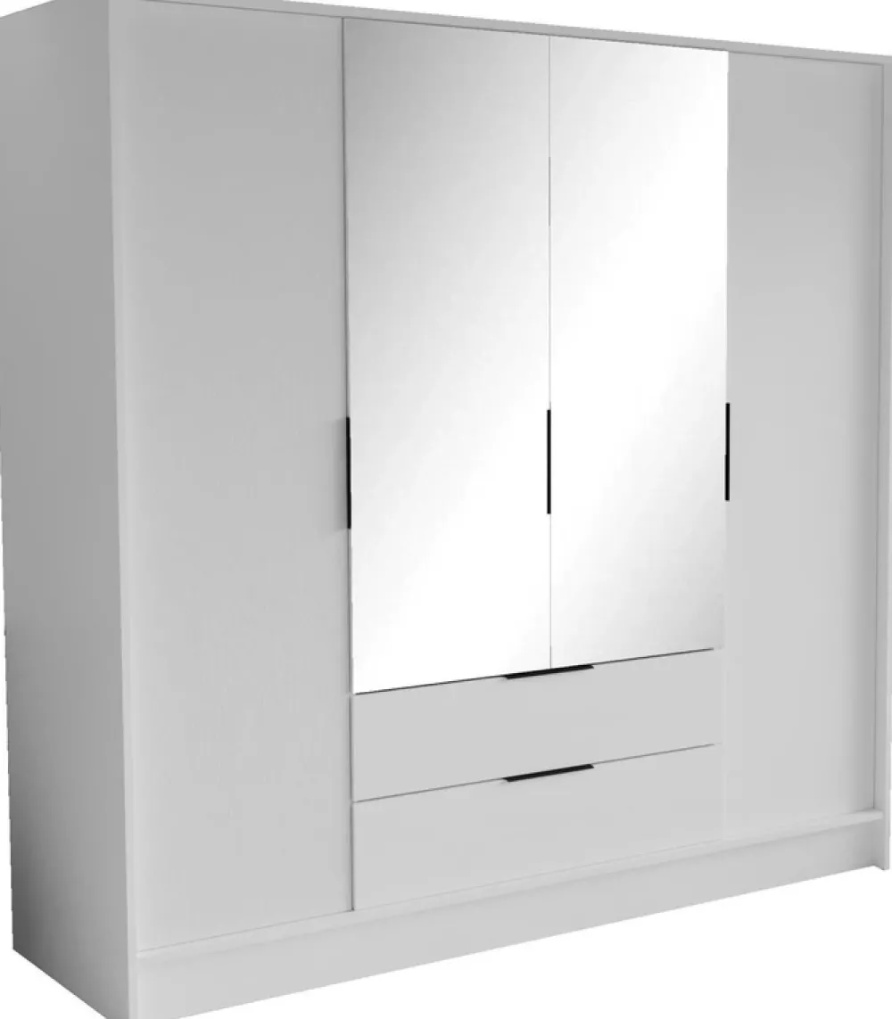 Szafy Do Przedpokoju|Szafy Do Salonu>Arton Czterodrzwiowa biała szafa uchylna 200 cm z półkami NUBIA