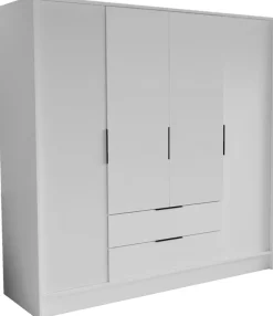 Zestawy Mebli Do Przedpokoju|Szafy Do Przedpokoju>Arton Czterodrzwiowa biała szafa uchylna 200 cm z półkami NUBIA