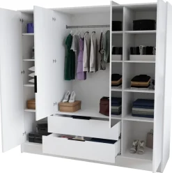 Zestawy Mebli Do Przedpokoju|Szafy Do Przedpokoju>Arton Czterodrzwiowa biała szafa uchylna 200 cm z półkami NUBIA