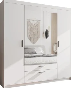 Zestawy Mebli Do Przedpokoju|Szafy Modułowe>Lempert Czterodrzwiowa biała szafa modułowa 176 cm z lustrem i szufladami KUBA biały