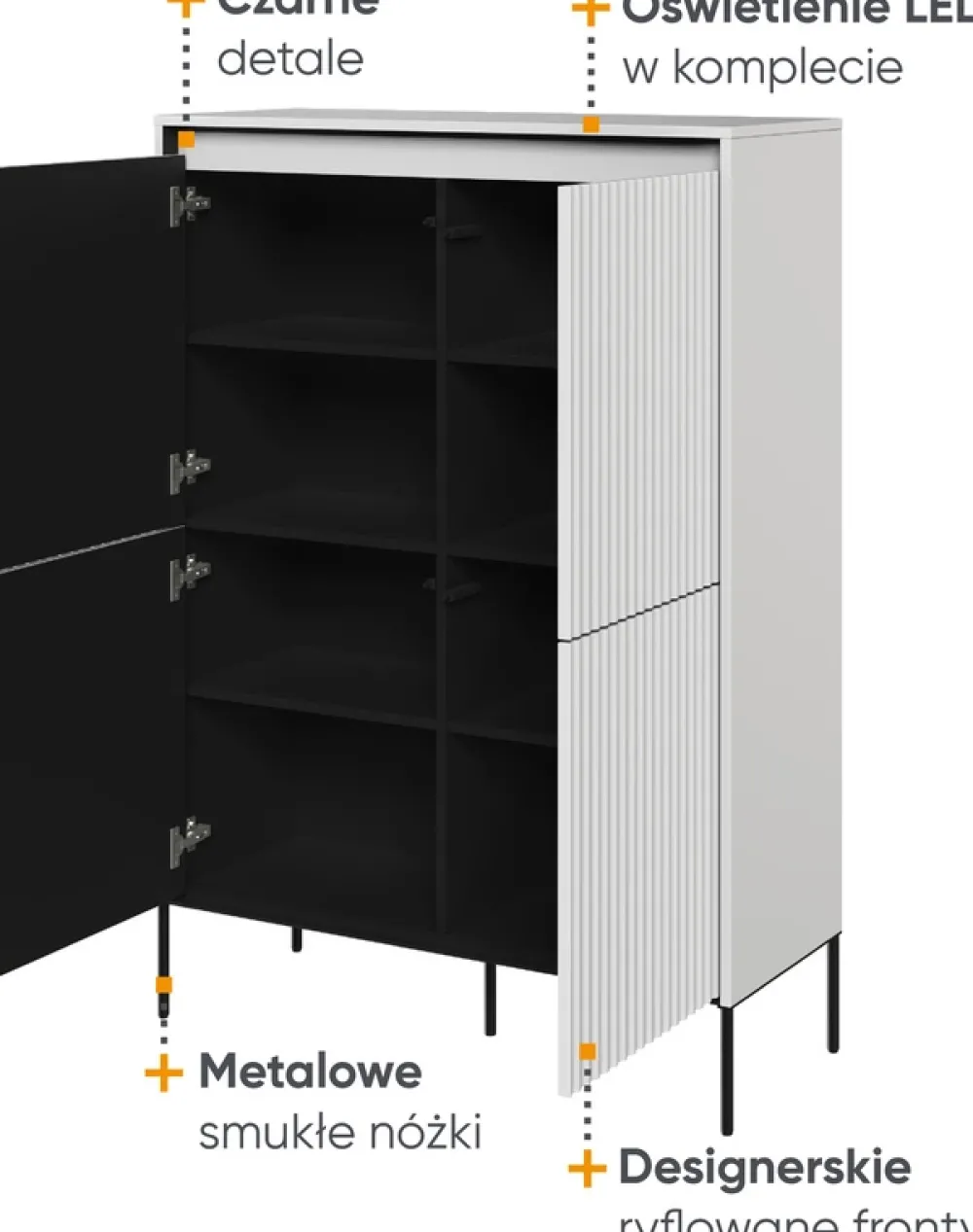 Komody>lenart. Czterodrzwiowa komoda do salonu z frezowanymi frontami TREND