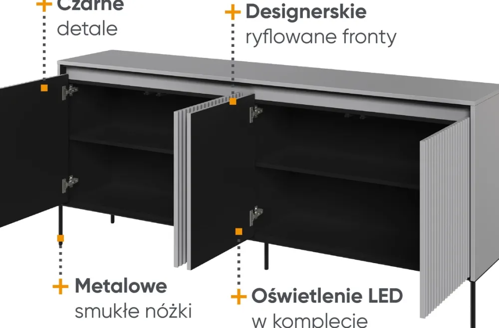 Komody|Zestawy Mebli Do Salonu>lenart. Czterodrzwiowa komoda do salonu z ryflowanymi frontami TREND