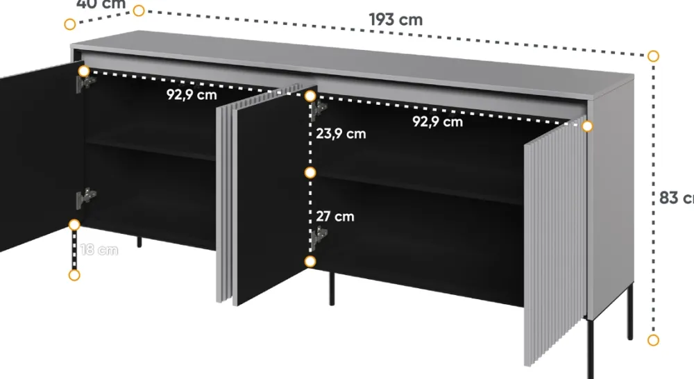 Komody|Zestawy Mebli Do Salonu>lenart. Czterodrzwiowa komoda do salonu z ryflowanymi frontami TREND
