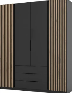 Szafy Do Przedpokoju|Szafy Młodzieżowe>Lempert Czterodrzwiowa loftowa szafa z lamelami 200 cm KARAT czarny