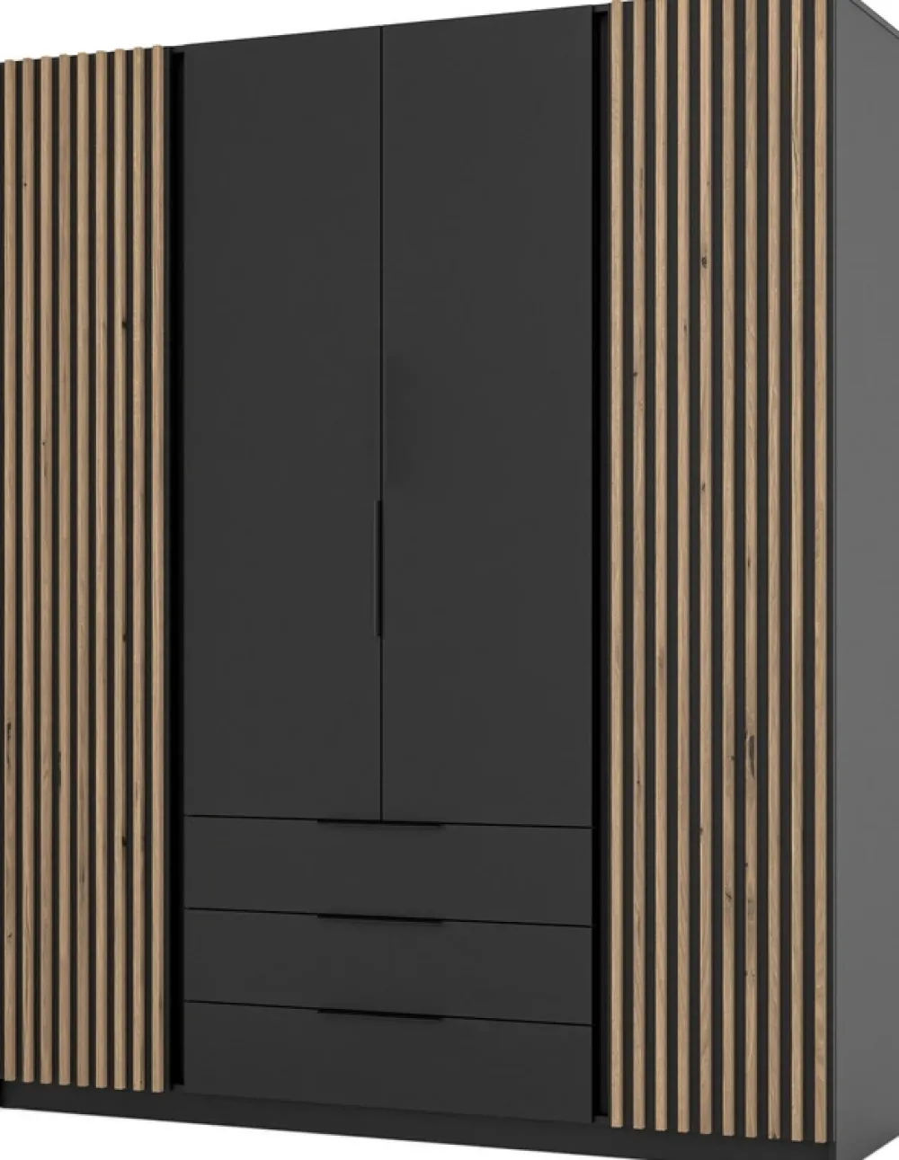 Szafy Do Przedpokoju|Szafy Młodzieżowe>Lempert Czterodrzwiowa loftowa szafa z lamelami 200 cm KARAT czarny