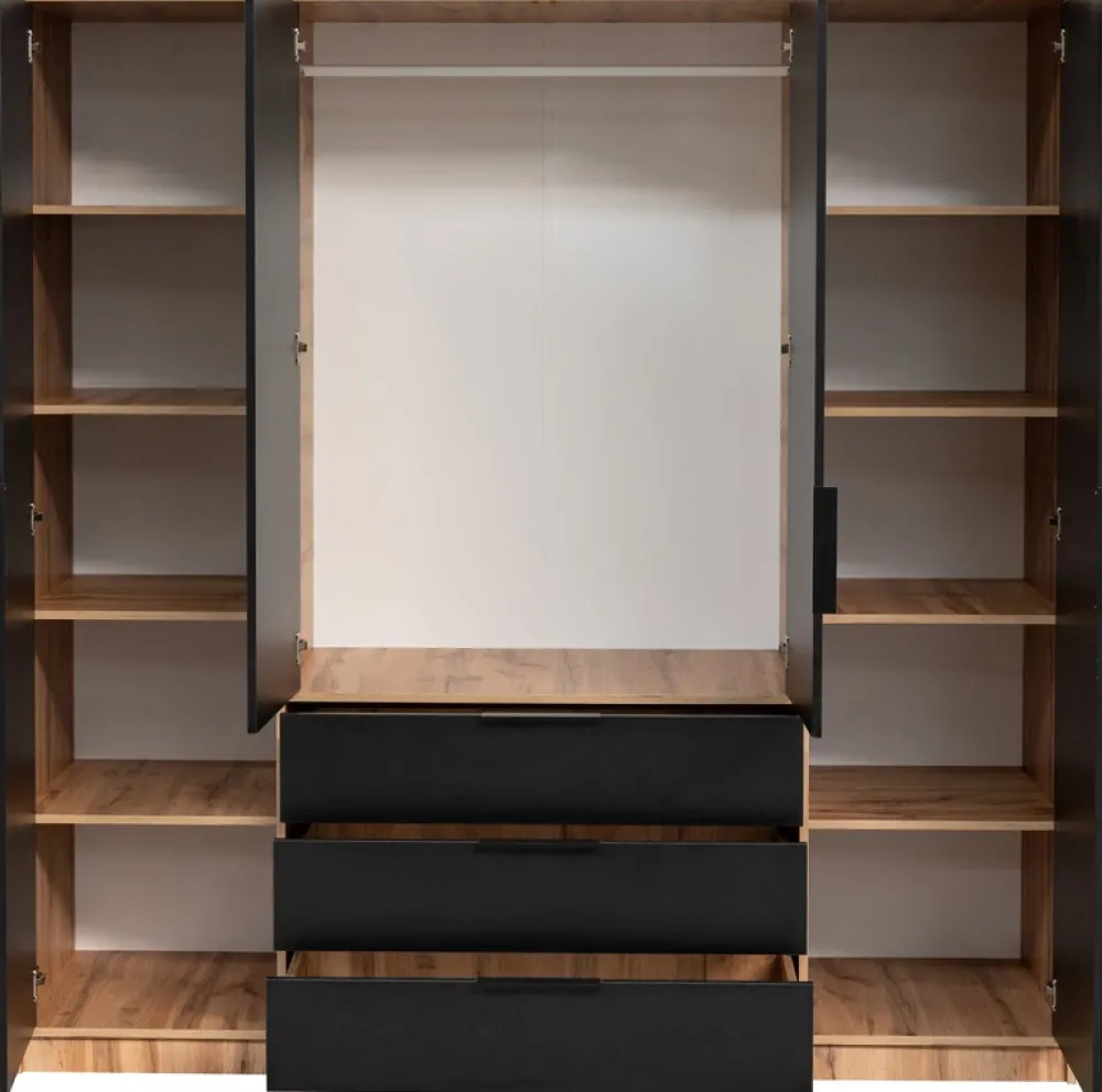 Meble Młodzieżowe|Zestawy Mebli Do Przedpokoju>Stolar Czterodrzwiowa szafa uchylna z lustrem i lamelami 200 cm BILL