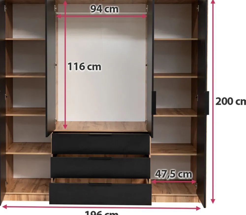 Meble Młodzieżowe|Zestawy Mebli Do Przedpokoju>Stolar Czterodrzwiowa szafa uchylna z lustrem i lamelami 200 cm BILL
